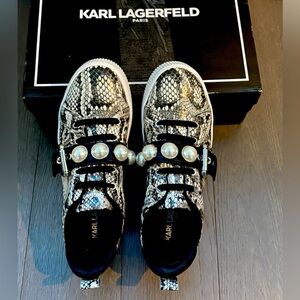 Karl Lagerfeld Paris- Vidya Pearls Snakeskin Print Sneakers